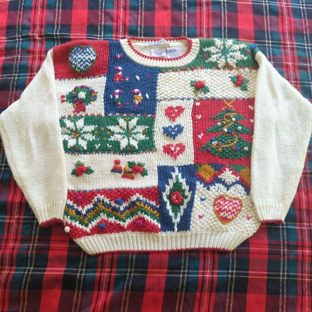 Vintage Hand Knitted Pullover Christmas Holiday Sweater by Huntington Ridge